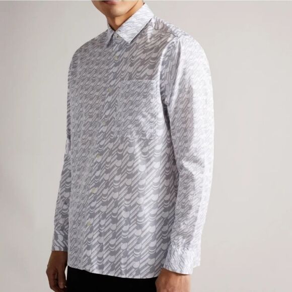 Ted Baker Retrow Long Sleeve Gray Pattern Shirt NWOT - Picture 2 of 7